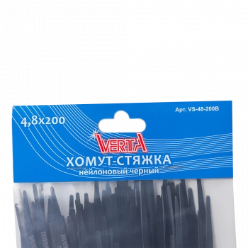 Хомут-стяжка 4,8х200мм нейлоновый черный VERTA Хомут-стяжка 4,8х200мм нейлоновый черный VERTA