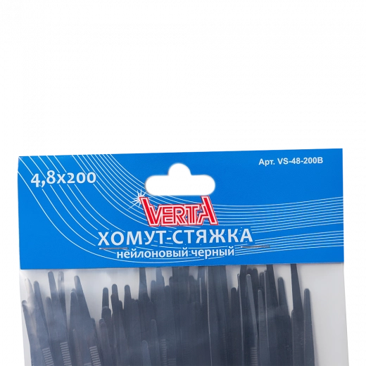Хомут-стяжка 4,8х200мм нейлоновый черный VERTA Хомут-стяжка 4,8х200мм нейлоновый черный VERTA