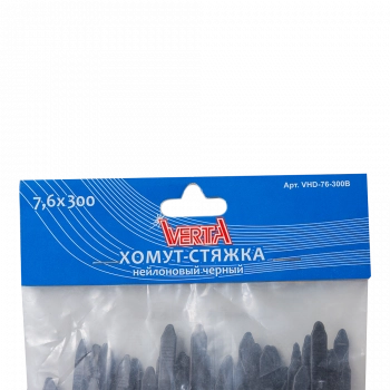 Хомут-стяжка 7,6х300мм нейлоновый черный VERTA