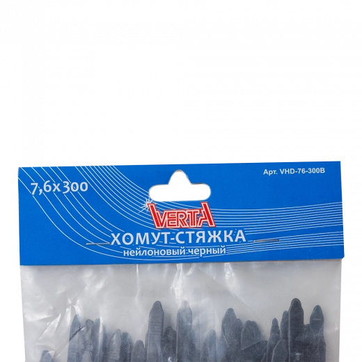 Хомут-стяжка 7,6х300мм нейлоновый черный VERTA Хомут-стяжка 7,6х300мм нейлоновый черный VERTA