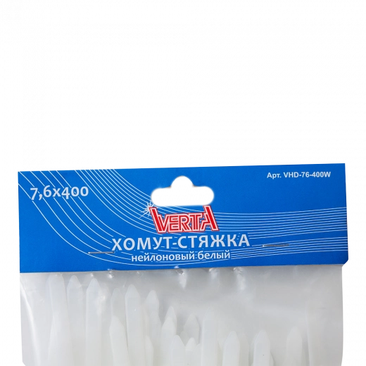 Хомут-стяжка 7,6х400мм нейлоновый белый VERTA (1уп/100шт)