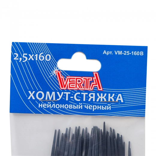 Хомут-стяжка 2,5х160мм нейлоновый черный VERTA Хомут-стяжка 2,5х160мм нейлоновый черный VERTA