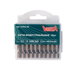 Биты HEX 4х50мм сталь S2 1/4" (10шт) ULTRAPROFI VERTA