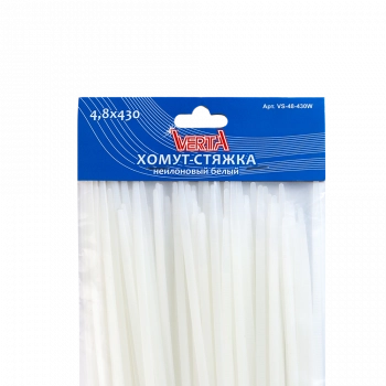 Хомут-стяжка 4,8х430мм нейлоновый белый VERTA 