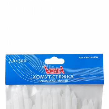 Хомут-стяжка 7,6х300мм нейлоновый белый VERTA