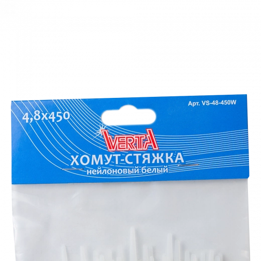 Хомут-стяжка 4,8х450мм нейолновый белый VERTA Хомут-стяжка 4,8х450мм нейолновый белый VERTA
