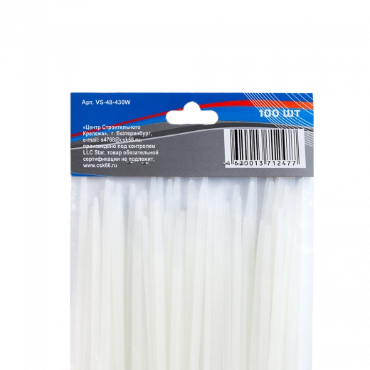 Хомут-стяжка 4,8х430мм нейлоновый белый VERTA  Хомут-стяжка 4,8х430мм нейлоновый белый VERTA