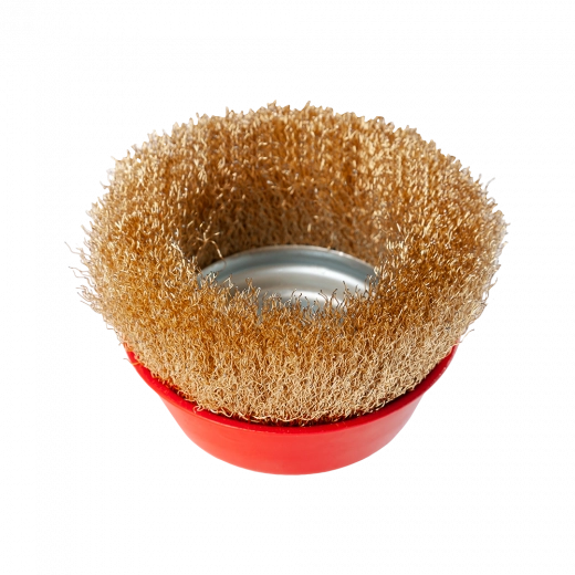 Щетка металлическая для УШМ 125мм/М14 чашка латунная витая проволока VERTA Щетка металлическая для УШМ 125мм/М14 чашка латунная витая проволока VERTA