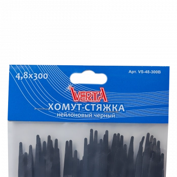 Хомут-стяжка 4,8х300мм нейлоновый черный VERTА Хомут-стяжка 4,8х300мм нейлоновый черный VERTА