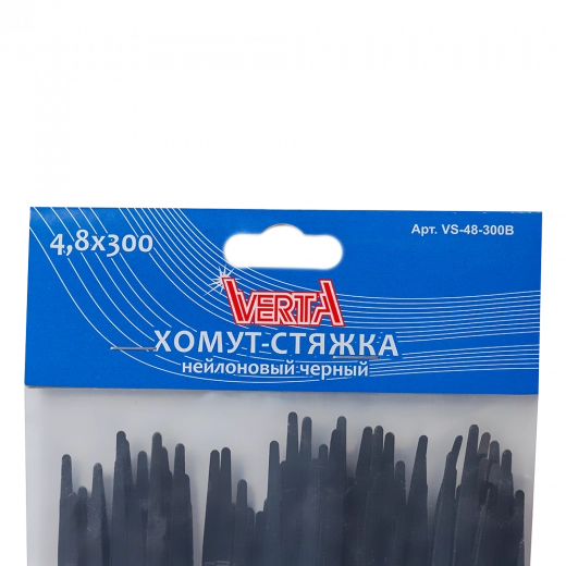 Хомут-стяжка 4,8х300мм нейлоновый черный VERTА Хомут-стяжка 4,8х300мм нейлоновый черный VERTА
