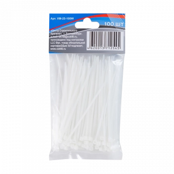 Хомут-стяжка 2,5х100мм нейлоновый белый VERTA Хомут-стяжка 2,5х100мм нейлоновый белый VERTA