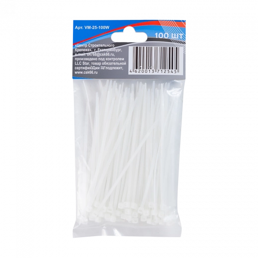 Хомут-стяжка 2,5х100мм нейлоновый белый VERTA Хомут-стяжка 2,5х100мм нейлоновый белый VERTA