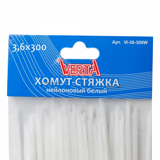 Хомут-стяжка 3,6х300мм нейлоновый белый VERTA Хомут-стяжка 3,6х300мм нейлоновый белый VERTA
