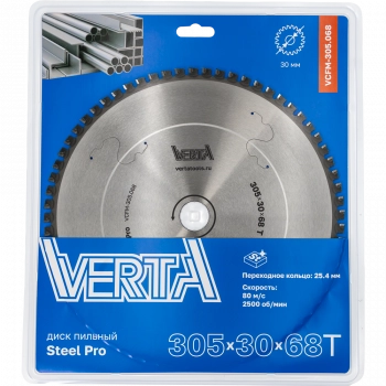 Диск пильный по стали 305x30/25.4х2.4/2.0x68T Steel Pro VERTA