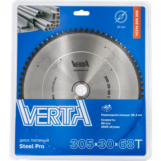 Диск пильный по стали 305x30/25.4х2.4/2.0x68T Steel Pro VERTA