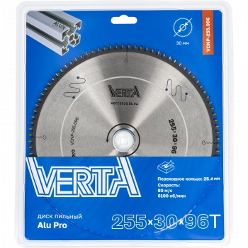 Диск пильный по алюминию 255x30/25.4х2.8/2.0x96T Alu Pro VERTA