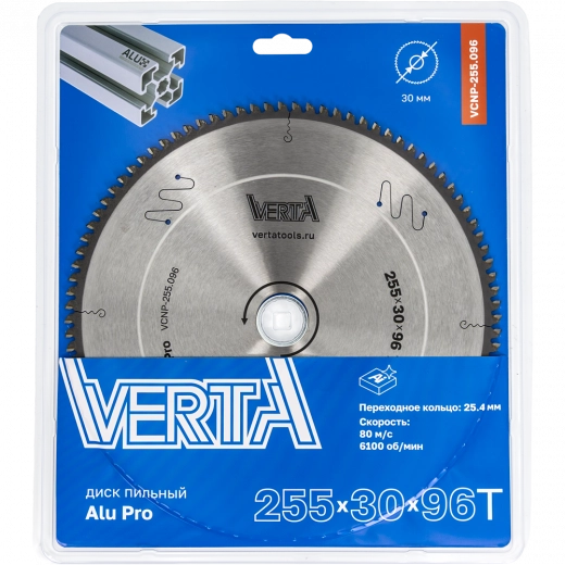 Диск пильный по алюминию 255x30/25.4х2.8/2.0x96T Alu Pro VERTA