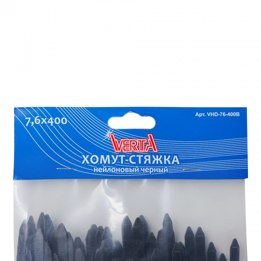 Хомут-стяжка 7,6х400мм нейлоновый черный VERTA Хомут-стяжка 7,6х400мм нейлоновый черный VERTA