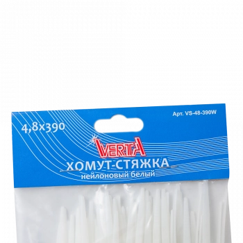 Хомут-стяжка 4,8х390мм нейлоновый белый VERTA