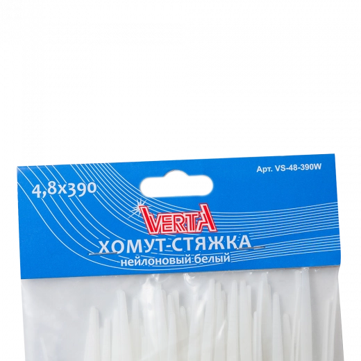 Хомут-стяжка 4,8х390мм нейлоновый белый VERTA Хомут-стяжка 4,8х390мм нейлоновый белый VERTA