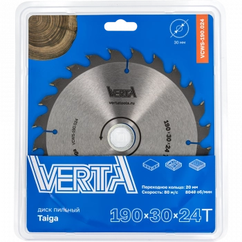 Диск пильный по дереву 190х30/20х2.2/1.4х24Т Taiga VERTA