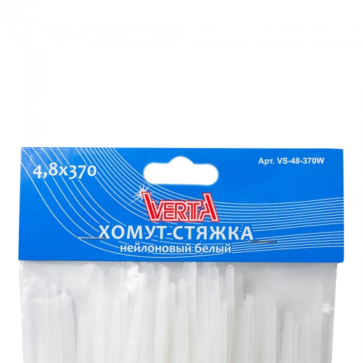 Хомут-стяжка 4,8х370мм нейлоновый белый VERTA Хомут-стяжка 4,8х370мм нейлоновый белый VERTA