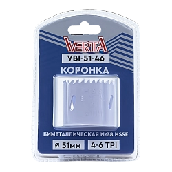 Коронка биметаллическая 51мм (крупный зуб) 4-6 TPI №38 HSSE М42 VERTA