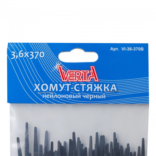Хомут-стяжка 3,6х370мм нейлоновый черный VERTA