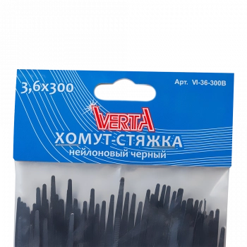 Хомут-стяжка 3,6х300мм нейлоновый черный VERTA Хомут-стяжка 3,6х300мм нейлоновый черный VERTA