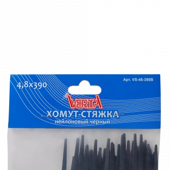 Хомут-стяжка 4,8х390мм нейлоновый черный VERTA