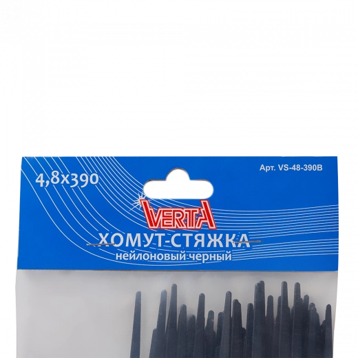 Хомут-стяжка 4,8х390мм нейлоновый черный VERTA Хомут-стяжка 4,8х390мм нейлоновый черный VERTA