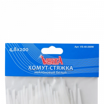 Хомут-стяжка 4,8х200мм нейлоновый белый VERTA  Хомут-стяжка 4,8х200мм нейлоновый белый VERTA