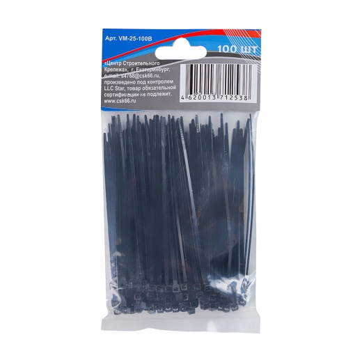 Хомут-стяжка 2,5х100мм нейлоновый черный VERTA Хомут-стяжка 2,5х100мм нейлоновый черный VERTA