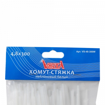 Хомут-стяжка 4,8х300мм нейлоновый белый VERTA Хомут-стяжка 4,8х300мм нейлоновый белый VERTA