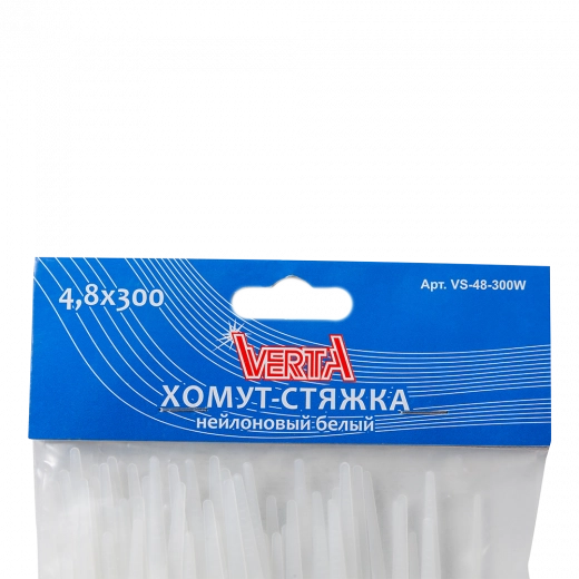 Хомут-стяжка 4,8х300мм нейлоновый белый VERTA Хомут-стяжка 4,8х300мм нейлоновый белый VERTA