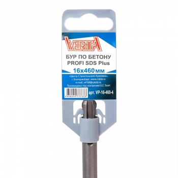 Бур по бетону SDS-plus 16х460мм 4 режущих кромки VERTA Бур по бетону SDS-plus 16х460мм 4 режущих кромки VERTA