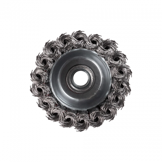 Щетка металлическая для УШМ  75мм/М14 чашка крученая проволока VERTA Щетка металлическая для УШМ  75мм/М14 чашка крученая проволока VERTA