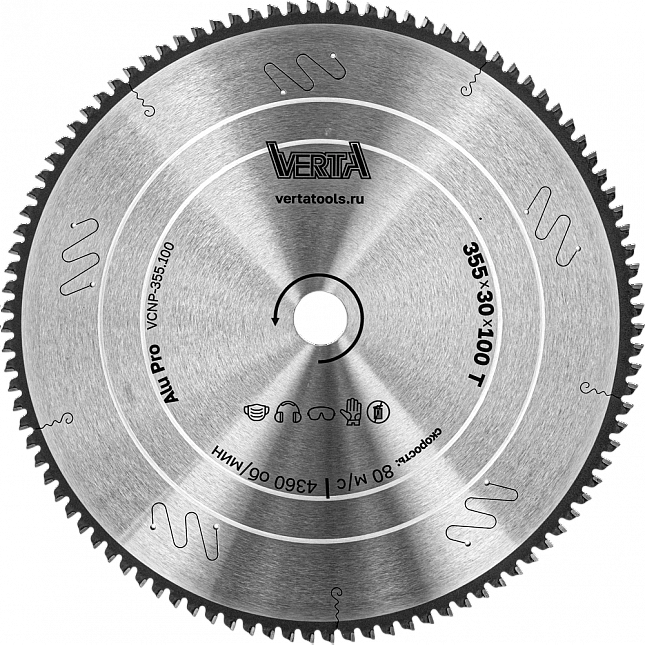 Диск пильный по алюминию 355x30/25.4х3.2/2.4x100T Alu Pro VERTA