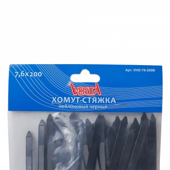 Хомут-стяжка 7,6х200мм нейлоновый черный VERTA