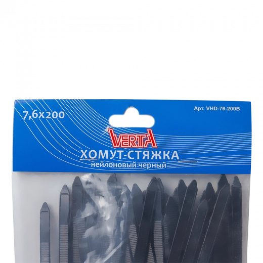 Хомут-стяжка 7,6х200мм нейлоновый черный VERTA Хомут-стяжка 7,6х200мм нейлоновый черный VERTA