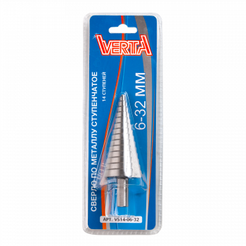 Сверло по металлу ступенчатое 6-32мм 14 ступеней с цилиндрическим хвостовиком VERTA