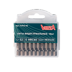 Биты HEX 4х50мм сталь S2 1/4" (10шт) ULTRAPROFI VERTA