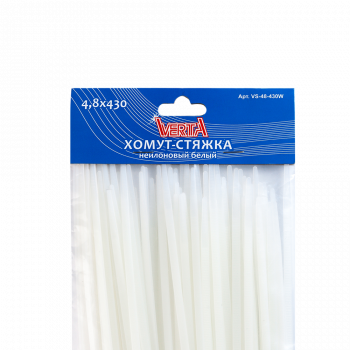 Хомут-стяжка 4,8х430мм нейлоновый белый VERTA 
