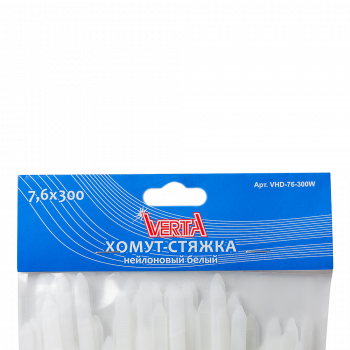 Хомут-стяжка 7,6х300мм нейлоновый белый VERTA