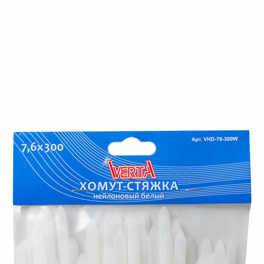 Хомут-стяжка 7,6х300мм нейлоновый белый VERTA