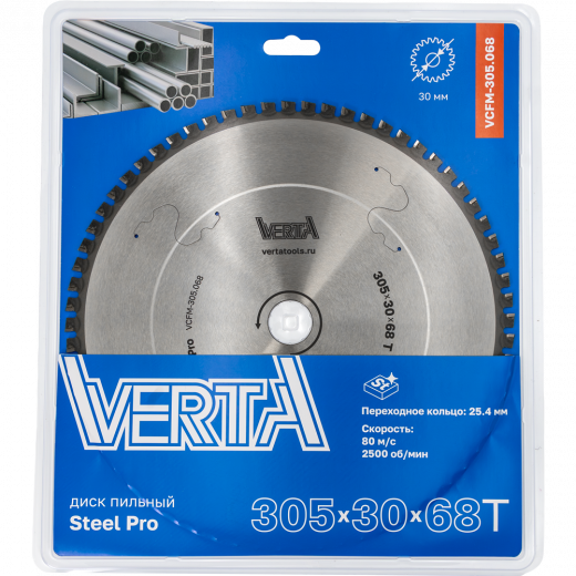Диск пильный по стали 305x30/25.4х2.4/2.0x68T Steel Pro VERTA