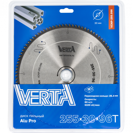 Диск пильный по алюминию 255x30/25.4х2.8/2.0x96T Alu Pro VERTA