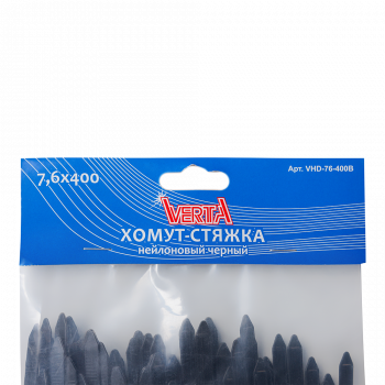 Хомут-стяжка 7,6х400мм нейлоновый черный VERTA