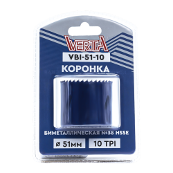 Коронка биметаллическая 51мм (мелкий зуб) 10 TPI №338 HSSE М42 VERTA