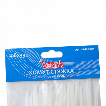 Хомут-стяжка 4,8х390мм нейлоновый белый VERTA